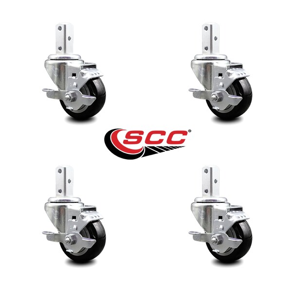 Service Caster 3 Inch Black Poly Wheel Swivel 7/8 Inch Square Stem Caster Set with Brake SCC SCC-SQ20S314-PPUB-BLK-TLB-78-4 - main